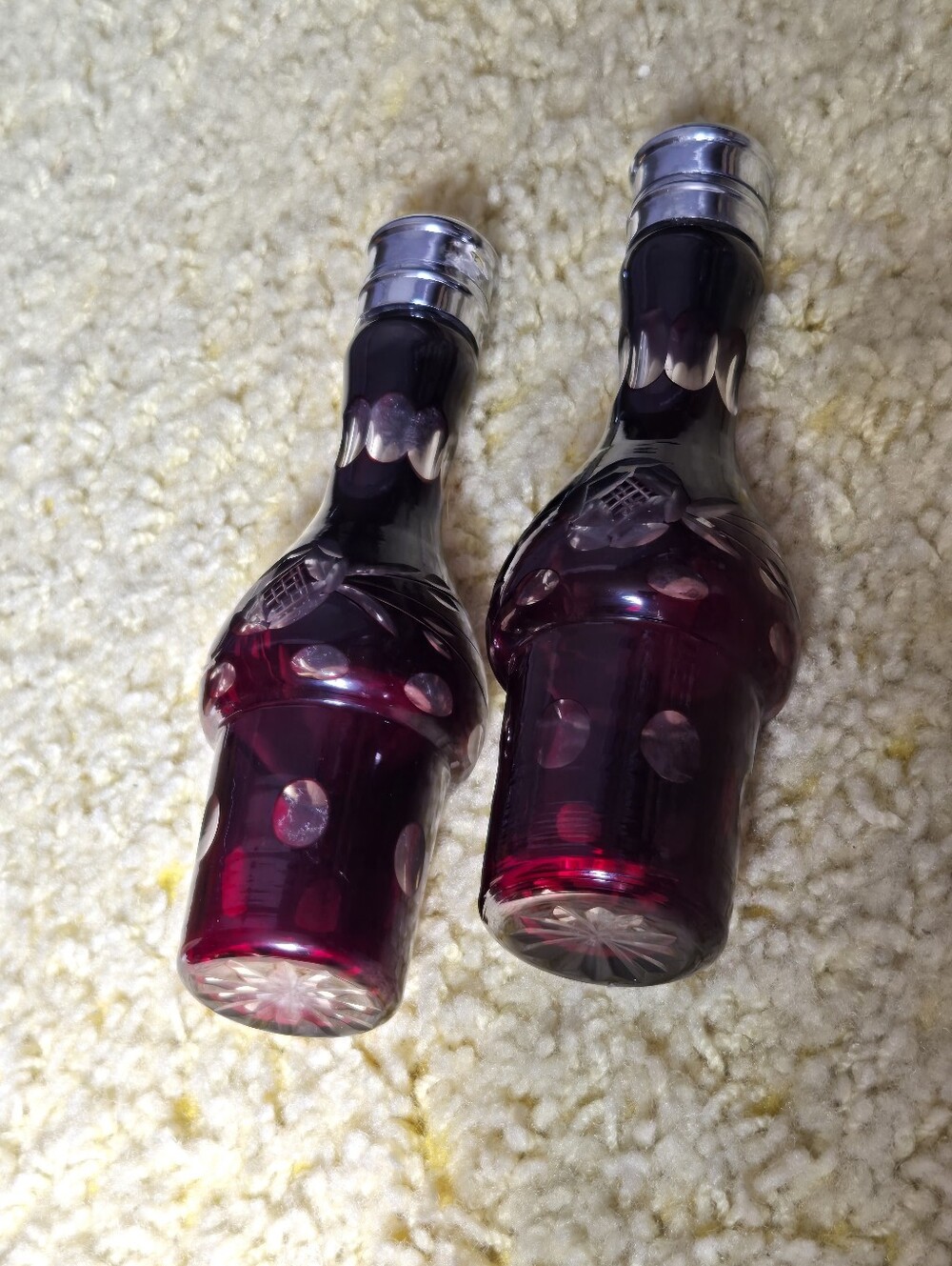 Romanian Ruby Red Cut Glass Salt & Pepper Set